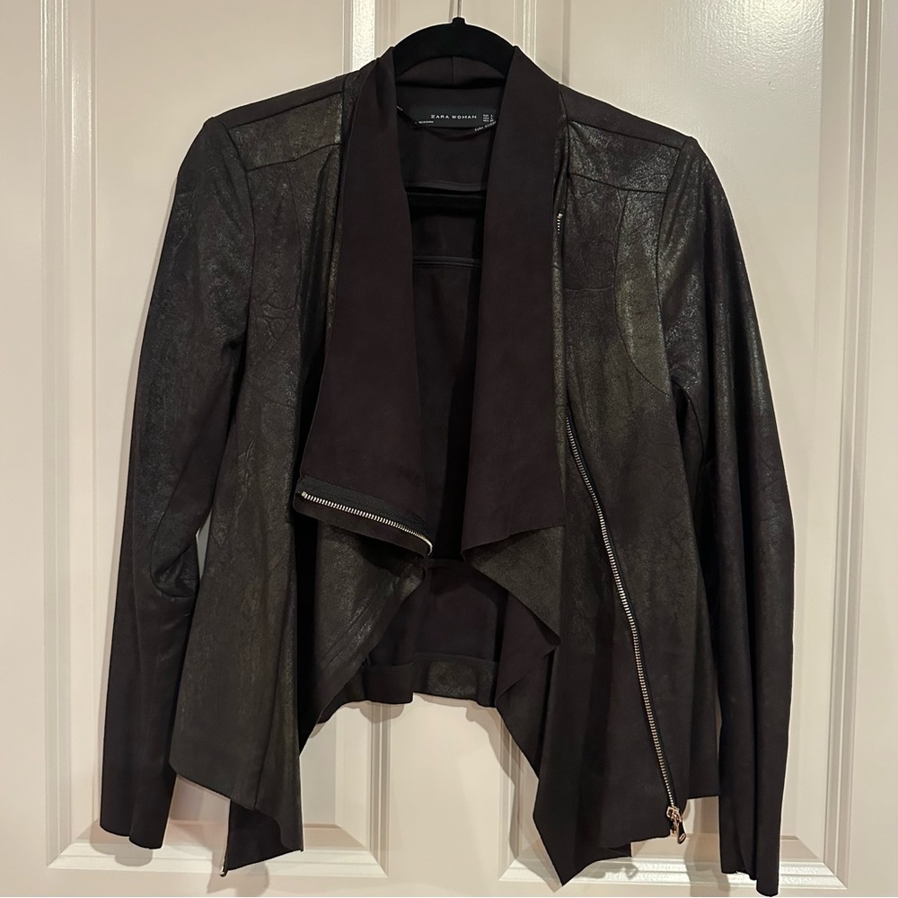 Zara Black Faux Suede Leather Jacket